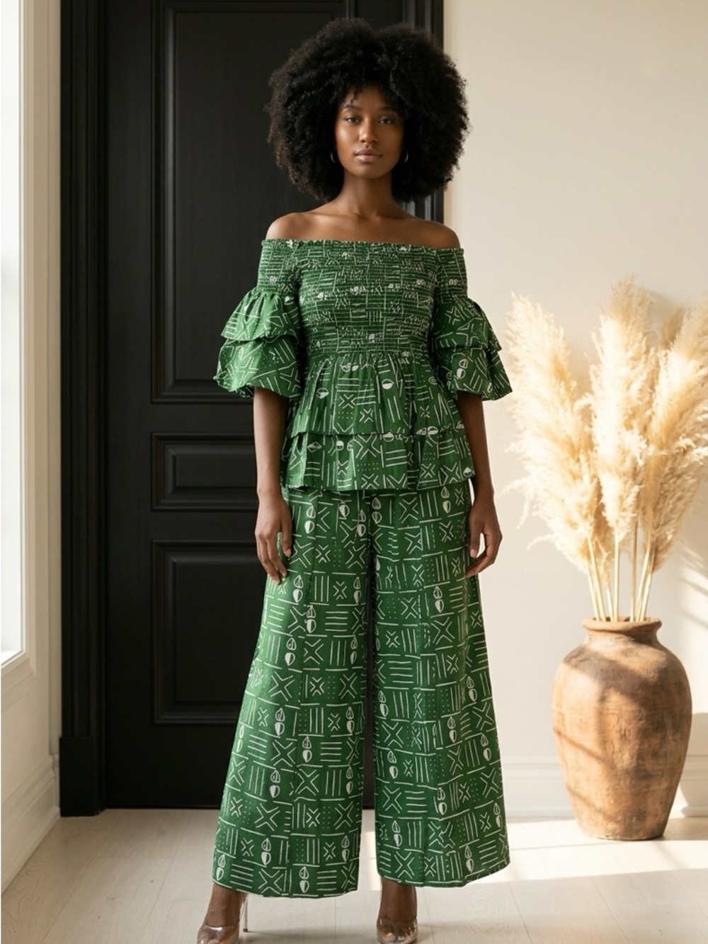 5-Piece African Ankara Pant Set – Green Elegance - Picture 2 of 7
